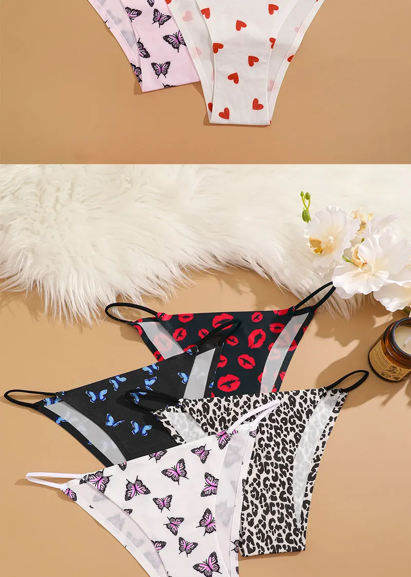 FINETOO 7Pcs Leopard Print Briefs Ice Silk Underwear For Women Panties Low Waist Brazilian Pants Sexy Breathable Seamless Thong