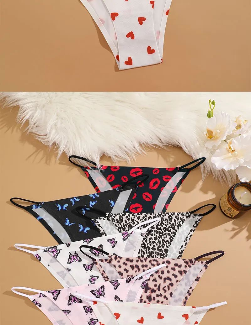 FINETOO 7Pcs Leopard Print Briefs Ice Silk Underwear For Women Panties Low Waist Brazilian Pants Sexy Breathable Seamless Thong