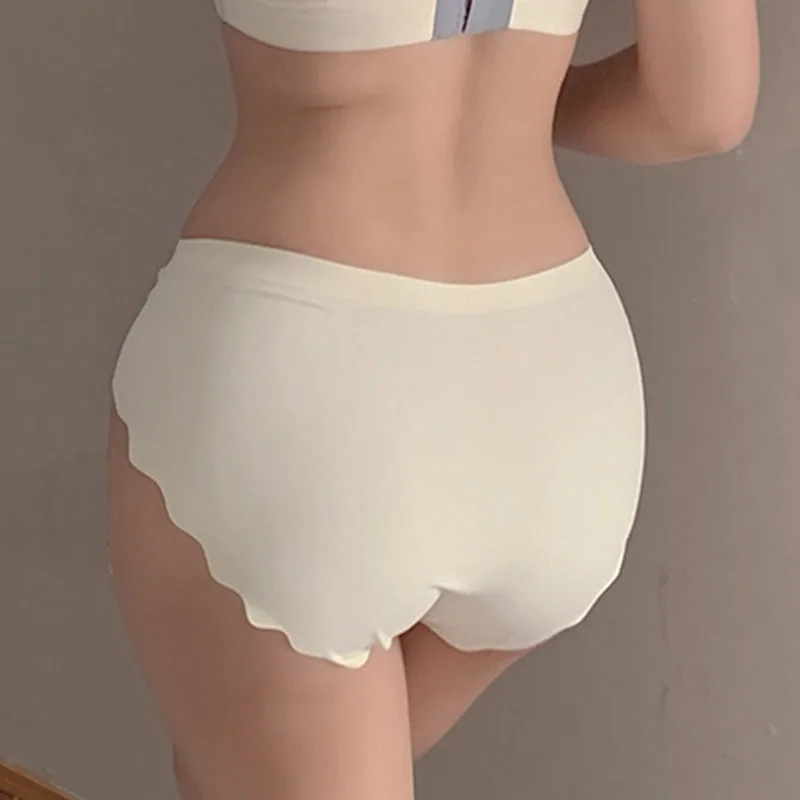 3PCS/Set Women's Seamless Panties Slip Silk Underwear Female Underpants Woman Ruffle Satin Panty Briefs Lingerie Sexy Intimates