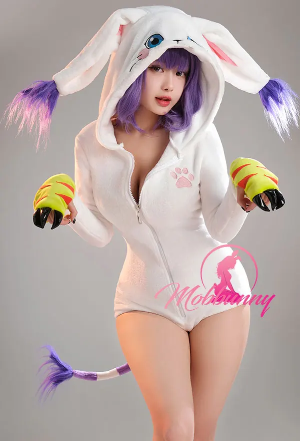 MOBBUNNY Women Sexy Fluffy Hooded Bodysuit Deep V Kawaii one piece Lingerie Rompers with Gloves and Socks MOBBUNNY Women Sexy Fluffy Hooded Bodysuit Deep V Kawaii one piece Lingerie Rompers with Gloves and Socks