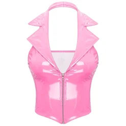 Bubbly Sarah Leather Top - Pink, XL