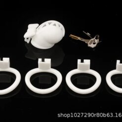 Pink Bow Tie Chastity Cage - White-4-ring