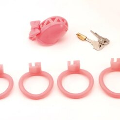 Pink Bow Tie Chastity Cage - Pink-4-ring
