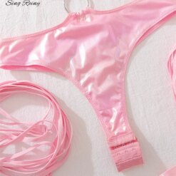 Pink PU Hollow-Out Bodysuit - Image 5