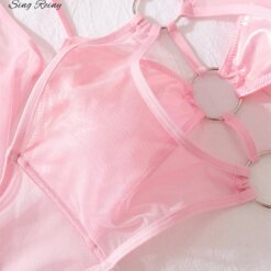 Pink PU Hollow-Out Bodysuit - Image 4