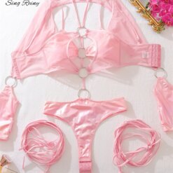 Pink PU Hollow-Out Bodysuit