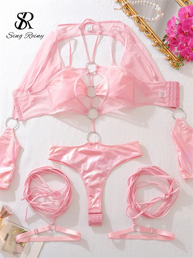 Pink PU Hollow-Out Bodysuit