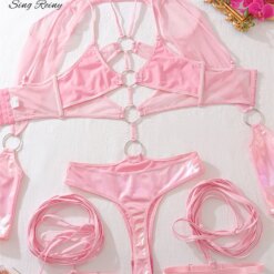 Pink PU Hollow-Out Bodysuit - Image 2