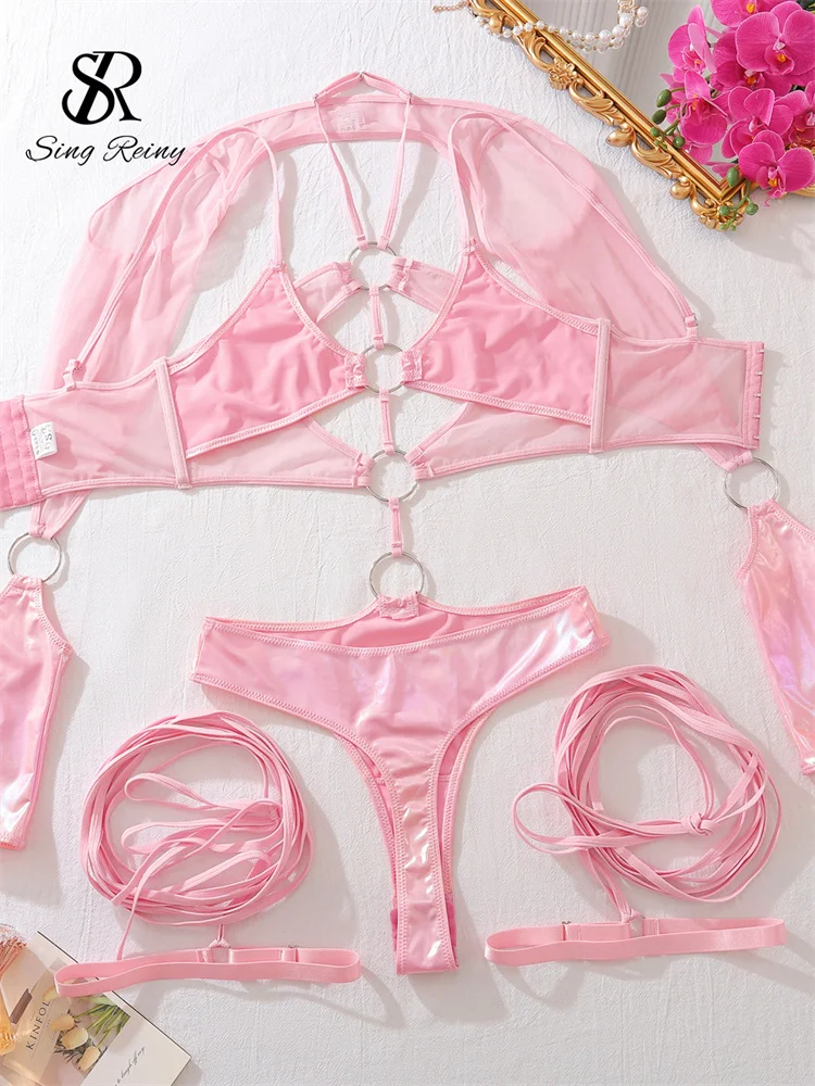 Pink PU Hollow-Out Bodysuit - Image 2