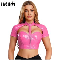 Wet Look Zip Crop Top
