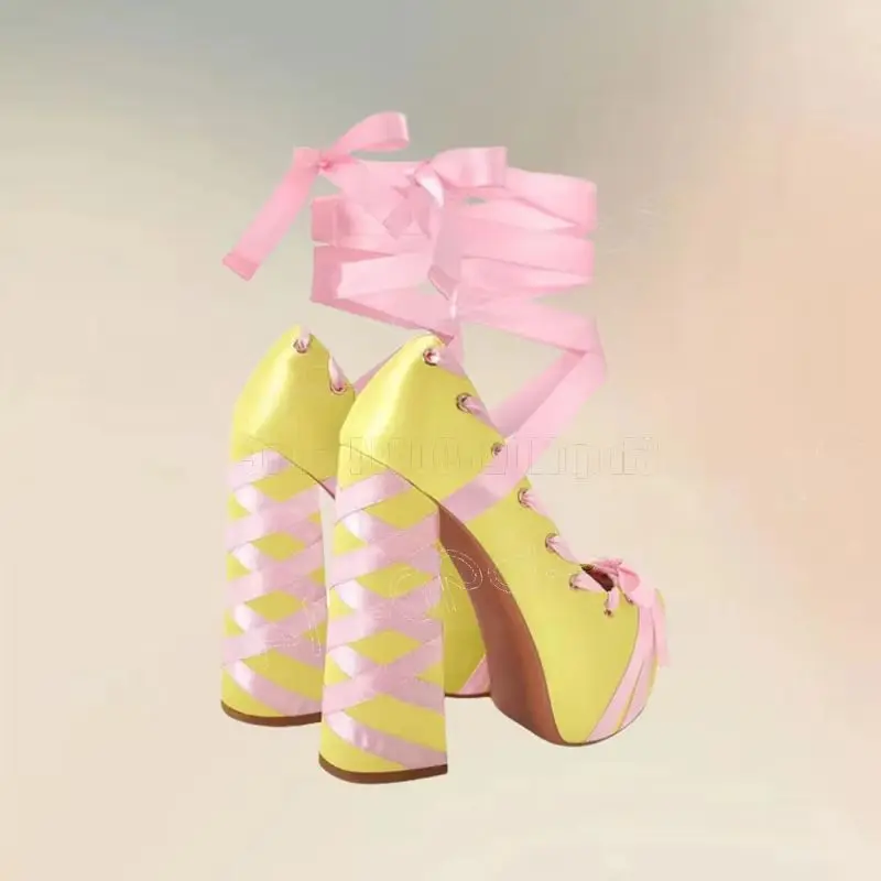Ribbon Lace-Up Platform Heels