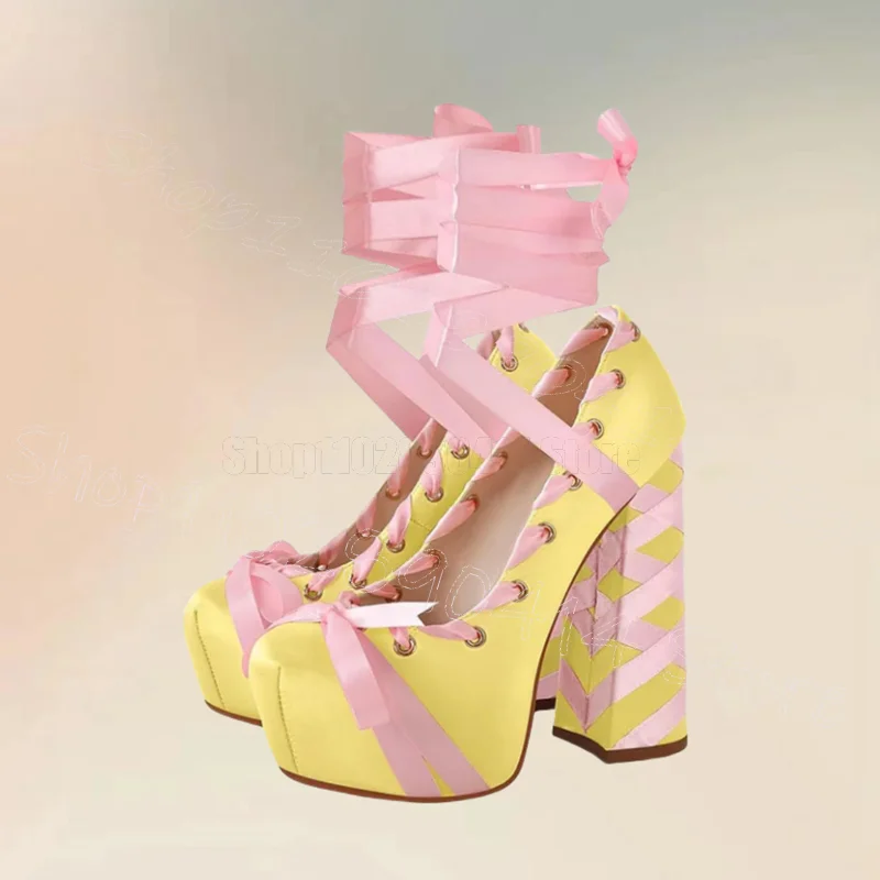 Ribbon Lace-Up Platform Heels - Image 3