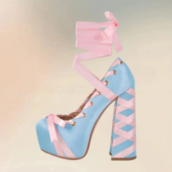 Ribbon Lace-Up Platform Heels - Image 6