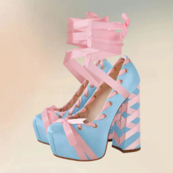 Ribbon Lace-Up Platform Heels - Image 2
