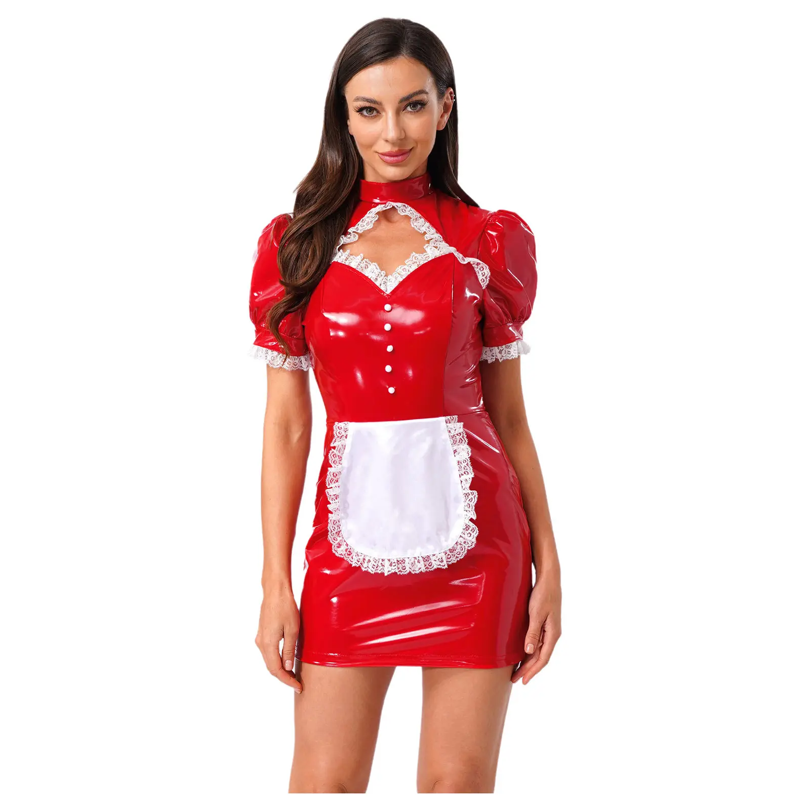 Glossy Latex Maid Costume - Image 4