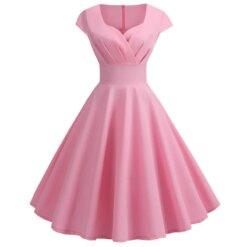 Vintage Pin-Up Midi Dress - M, Pink