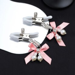 Bow Pearl Nipple Clamps - Pink Pearl