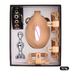 Sissy Pussy Chastity Cage Set - Skin-Belt-Plug-S