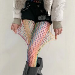 Rainbow Hole Mesh Tights