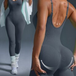 Sculpt Seamless Yoga Jumpsuit - L, Dark Grey