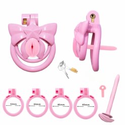 Pink Bow Flat Chastity Cage - Pink-Tube