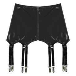 Wet Look Garter Mini Skirt - Image 4