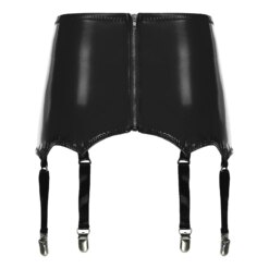 Wet Look Garter Mini Skirt - Image 2