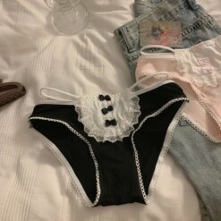 Sissy Bow Lace Panties - L, Black