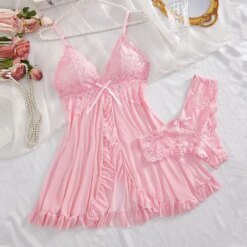 Sissy Sheer Slip Nightie Set - XXL, Pink