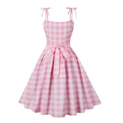 Retro Pink Plaid Tea Dress