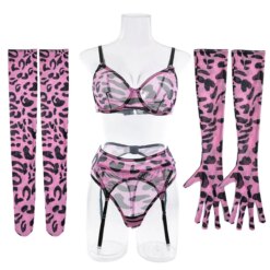 Pink Leopard Kitten Lingerie Set