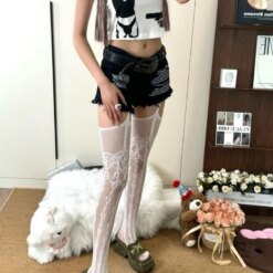Caught Up Sissy Garter Fishnets - white