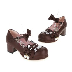 Femboy Bow Lolita Heels - Brown, 45