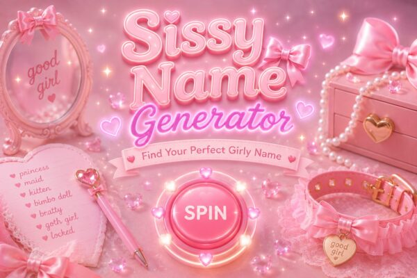 Sissy name generator — glittery letters, name tag and pink bows